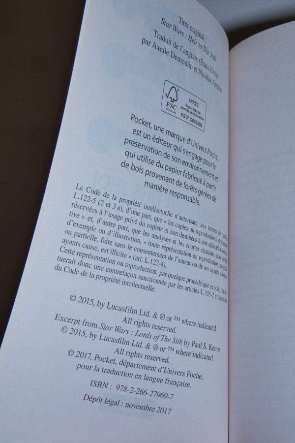Star Wars - L'héritier des Jedi dépôt légal