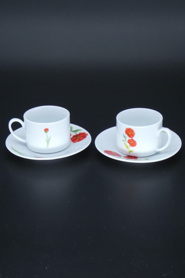 Lot de 2 tasses à café coquelicot en porcelaine