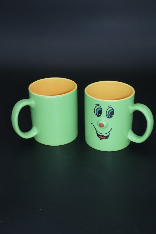 2 mugs sourires verts face avant/arrière