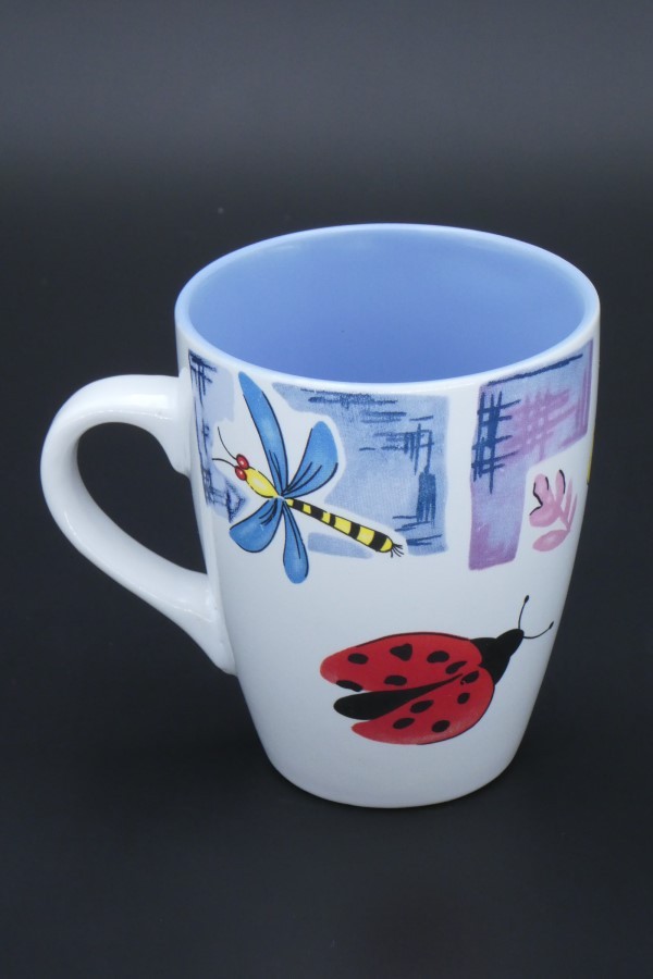 Mug décoré coccinelle, papillon violet face 1